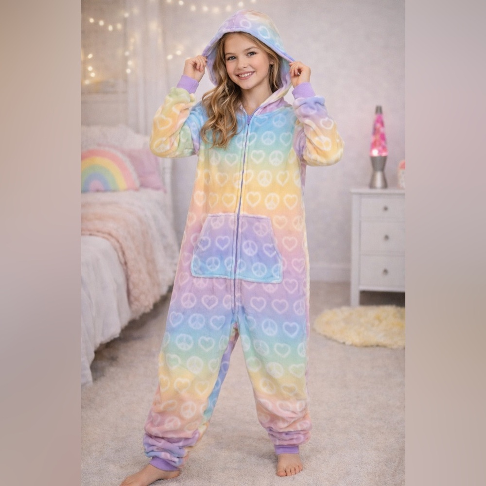 Girls' More Than Magic Pastel Peace Sign One-Piece Pajama XL‎